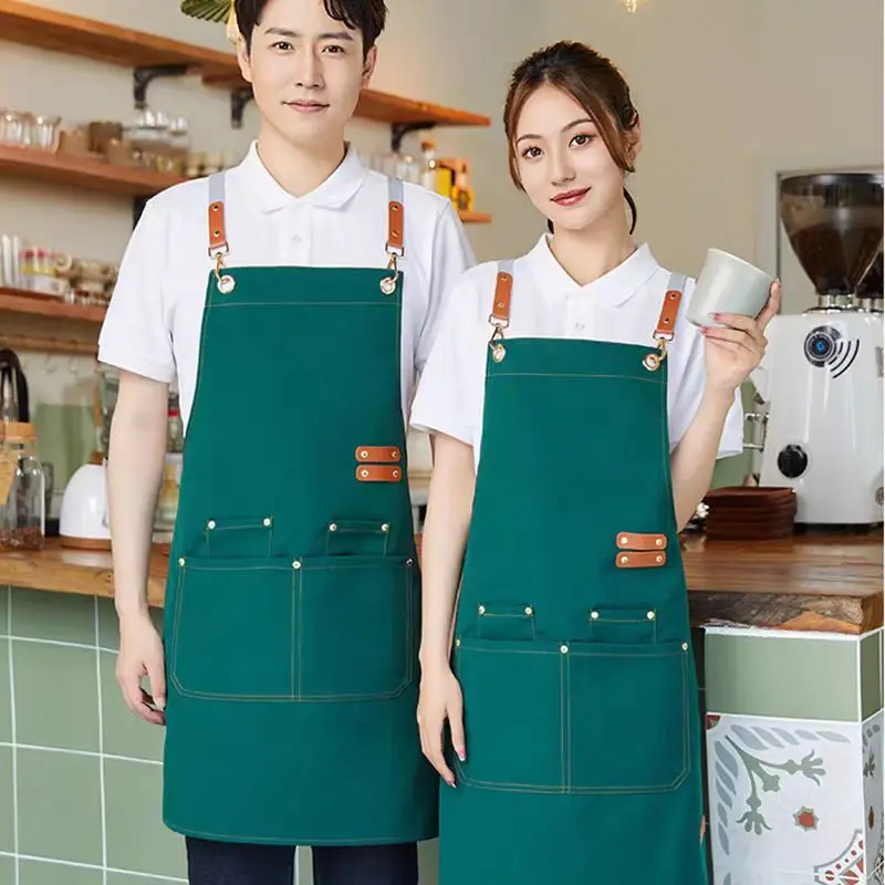 

Double-shoulder canvas strap water-repellent apron, waterproof and oil-proof, unisex for home use