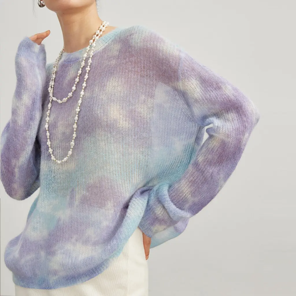 

Women's Lazy Style Long-Sleeved round Neck Mohair Knitwear Lightweight Loose Wool Top Early Autumn Fashion