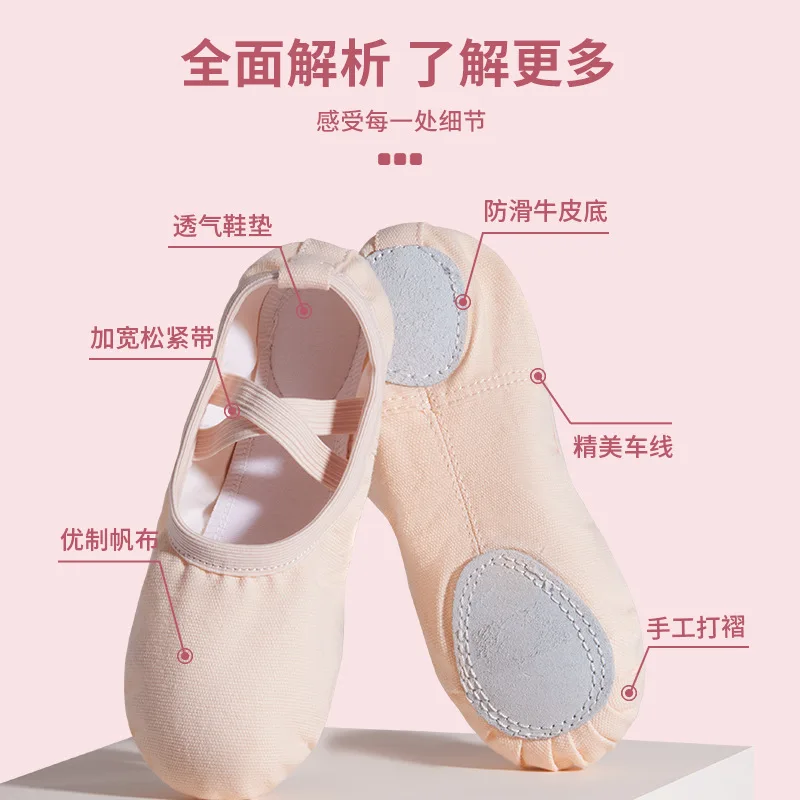 Girls Kids Pointe Shoes Dance Elastic Flat Canvas Head Soft Zapatos De Punta De Ballet Slippers Ballet Belly Professional Shoes