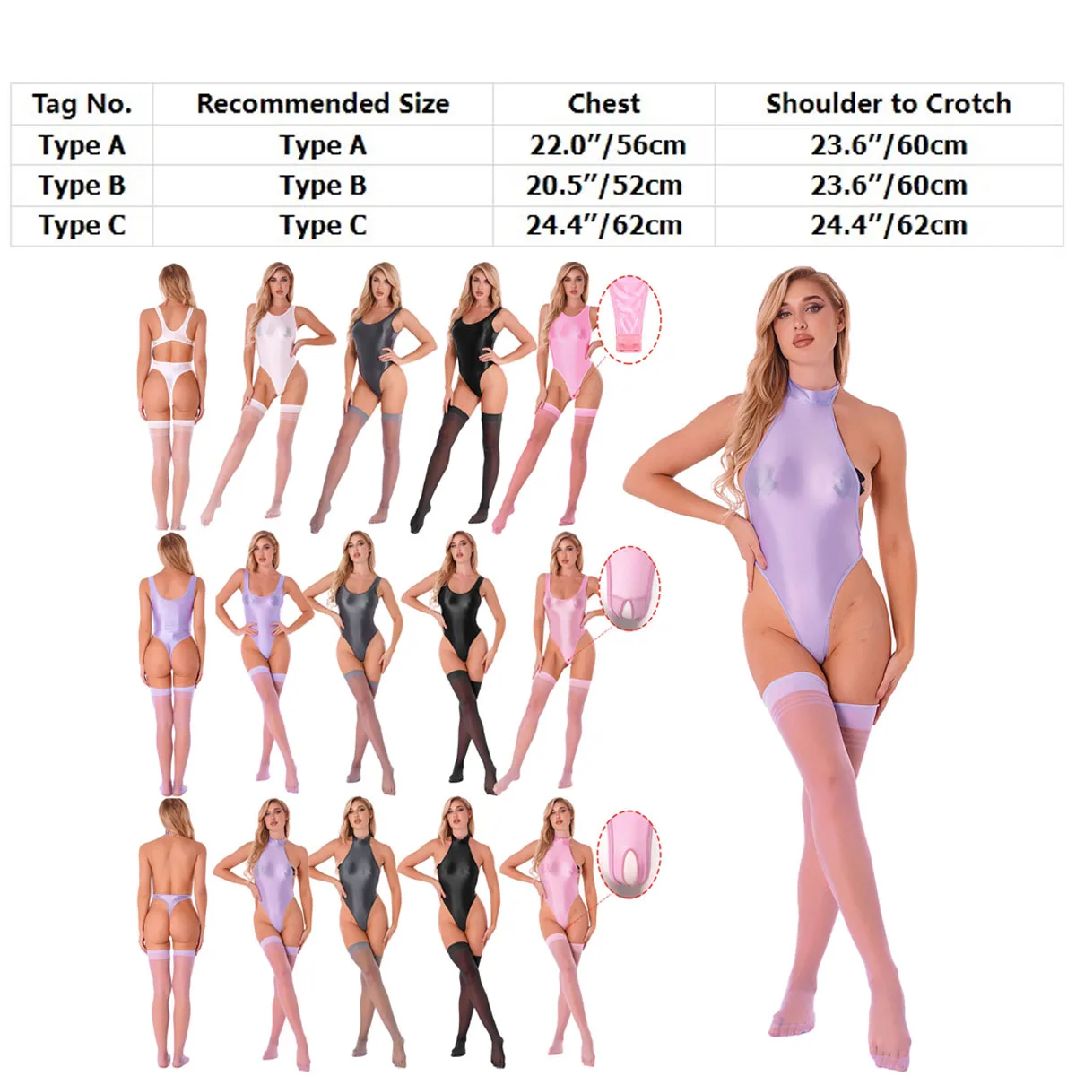 Womens Glossy Full Body Stocking Bodysuit Oil Shiny Ultra Thin See Through Zipper Crotch Tank Jumpsuit Gym Pole Dance Clubwear