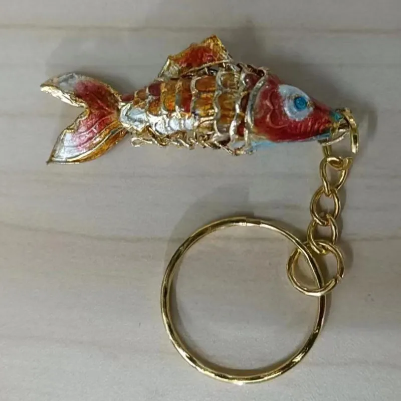 Handicraft Vivid Swing Colorful Lucky Koi Fish Key Chain Cute Chinese Cloisonne Enamel Animal Charms Keyrings Gifts