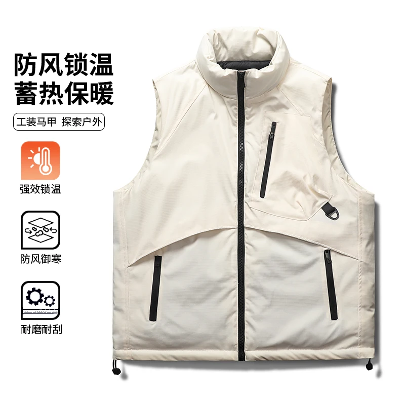 

Winter Men Solid Windproof Casual Hooded Vests Jacket Fashion Casual Coats Male Cotton-Padded Men's Vest Men Zipper Waistcoats