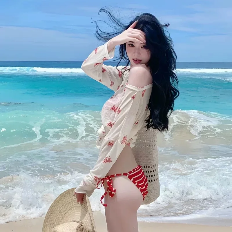 Sexy Women S 3 Piece Bikini Set Tube Top Halter Neck Hot Spring Spa Resort Vacation Swimwear for Women Stylish Swim Cover Up