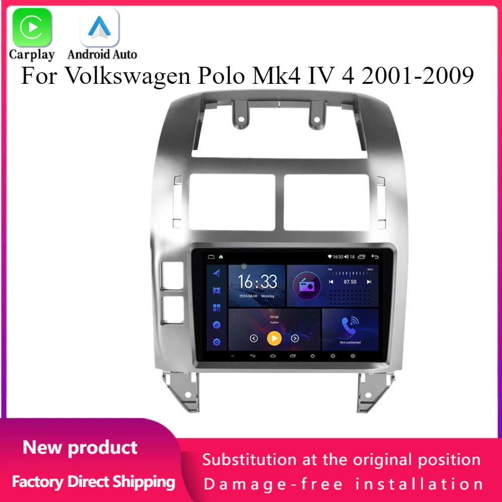 Android 14 For Volkswagen Polo Mk4 IV 4 2001-2009 Car Radio Multimedia Video Player Navigation Stereo Wireless BT Carplay Screen