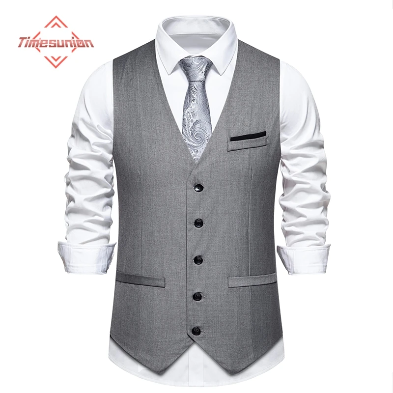 

New Dress Vests For Men Solid Color Single-breasted Slim-fit Mens Suit Vest Male Waistcoat Gilet Homme Casual Sleeveles