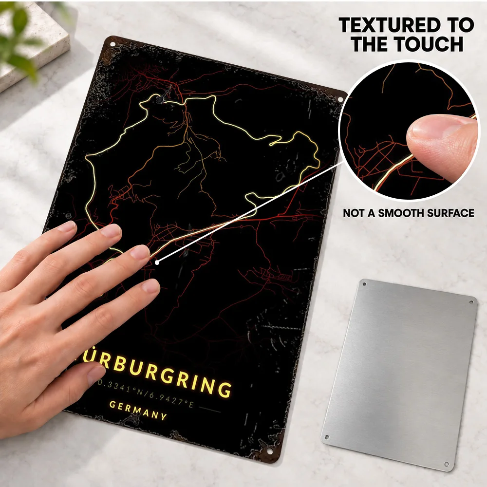 Nurburgring Map Printed Poster Customized Aluminum Metal Sign Dark Cartography Wall Art For Workshop Track Day Enthusiast Gift