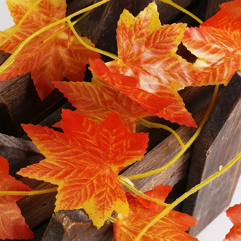 Artificial Fall Maple Leaf Garland Fake Hanging Vine Autumn Leaves for Thanksgiving Halloween Christmas Wedding Party Home Decor - view 6