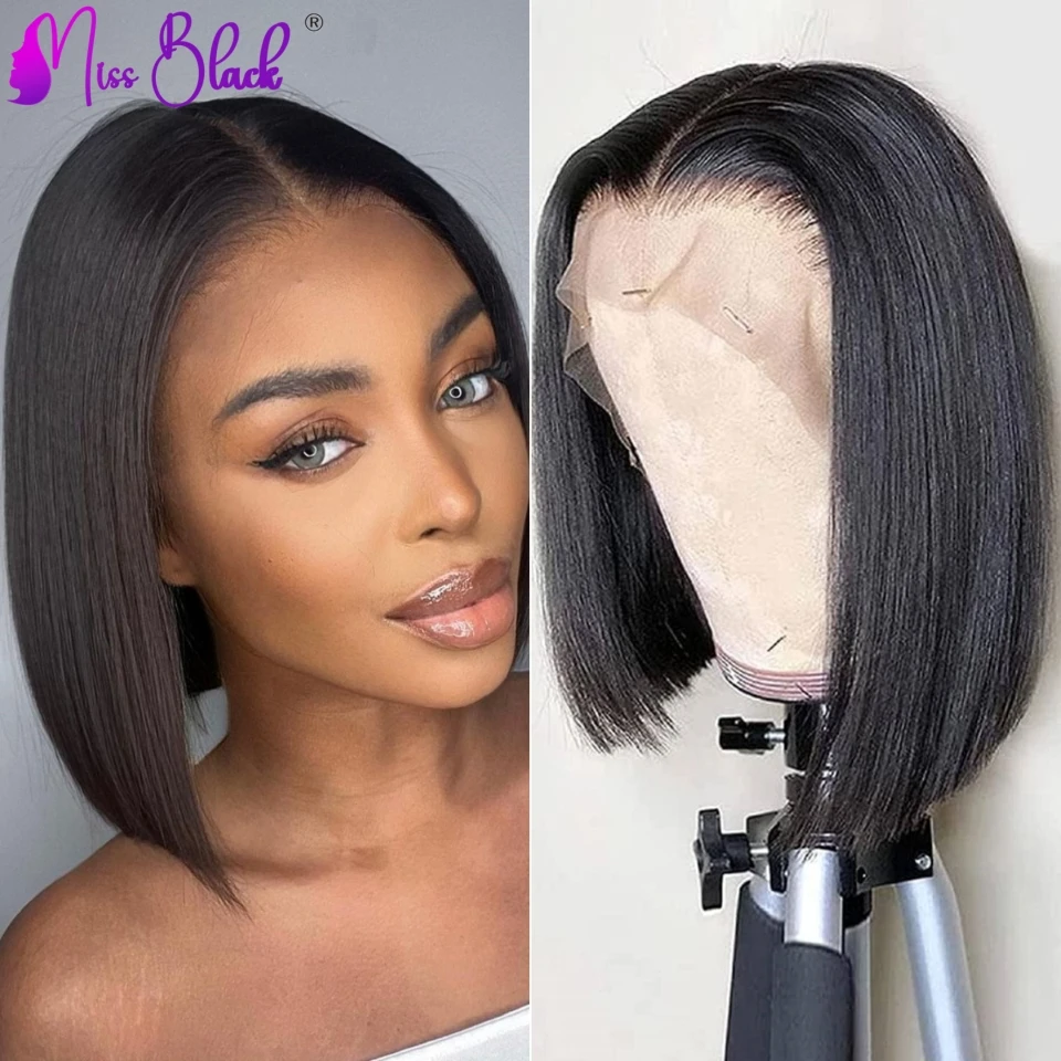 Perruque Bob Lace Front wig naturelle brésilienne Remy, cheveux lisses, sans colle, 4x4 5x5, 13x4, avec bonnet Transparent, pour femmes africaines