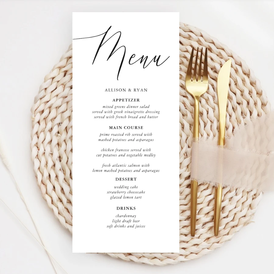 20/30/50 قطعة قائمة الزفاف القابلة للتخصيص الخط البسيط القائمة الزفاف بطاقة شخصية قائمة الزفاف مطعم القائمة #5