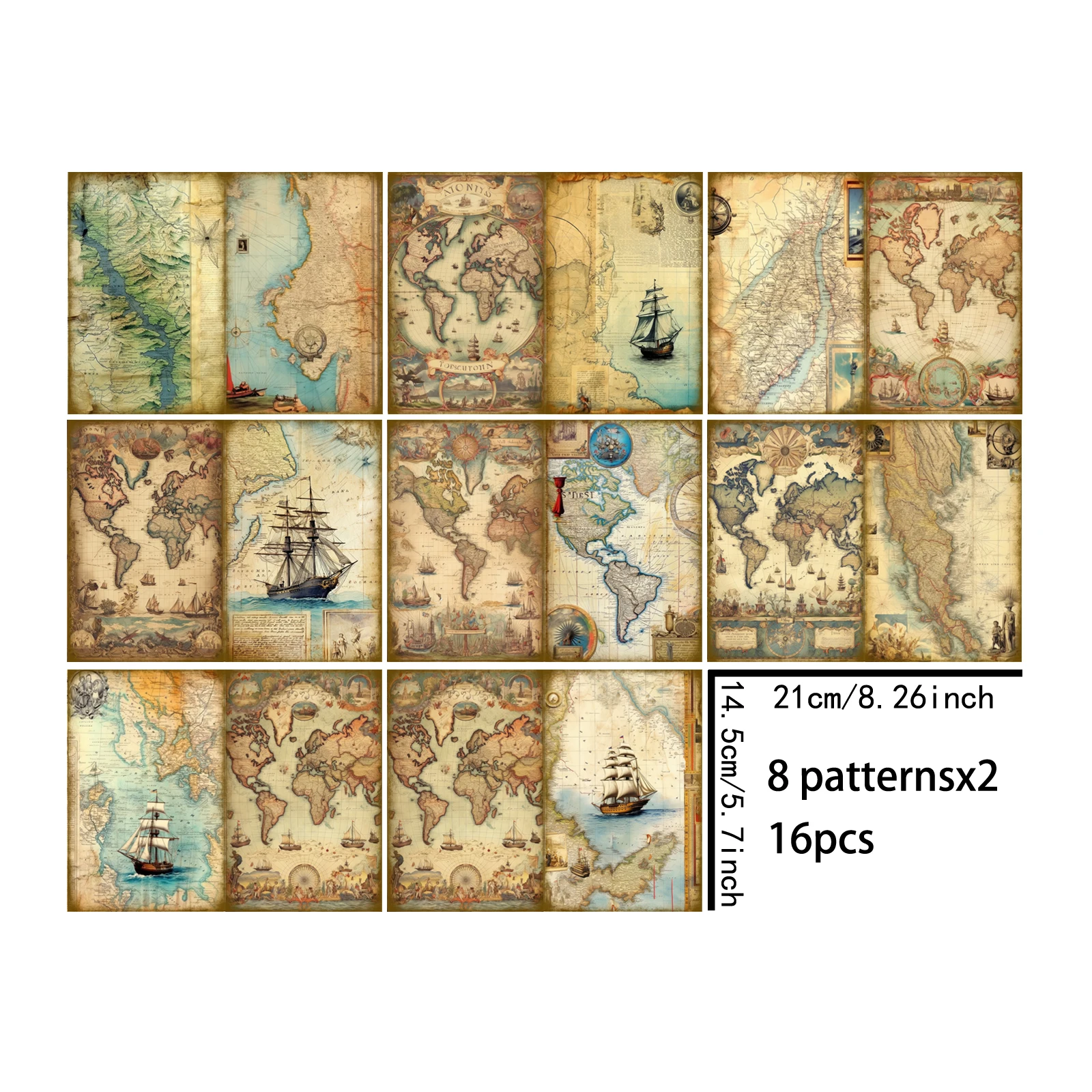 16 Sheets A5 Size Explore The Unknown World Map Background Vintage Grunge Journal Planning Scrapbooking