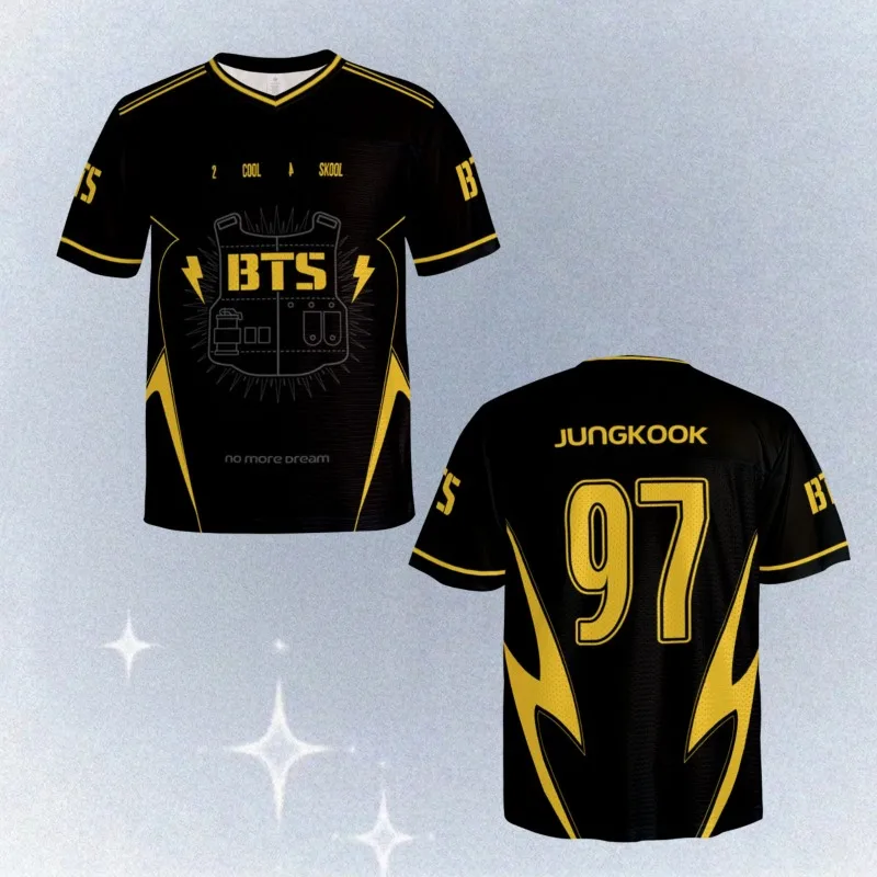 

2026 Unisex Kpop Group Jungkook 97 Football Jersey T-Shirt Breathable Mesh Short Sleeve Casual Streetwear Kpop Fans Tee