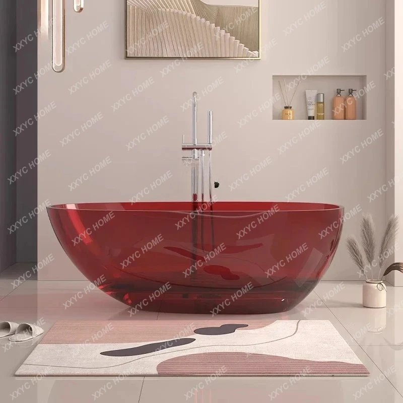 

Прозрачная ванна Qimeishi Цветной кристалл искусственный камень Овальная независимая интегрированная смоляная ванна