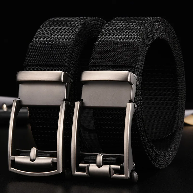 Simple and Casual Men\'s Business Automatic Buckle Belt Canvas Imitation Nylon Belt and Oversized Trendy Pants Belt