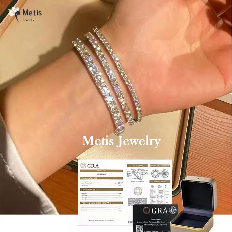 

Metis Moissanite Tennis Bracelet VVS1 925 Sterling Silver 3mm Round Cut Classic Universal Tennis Bracelet for Women Men with GRA