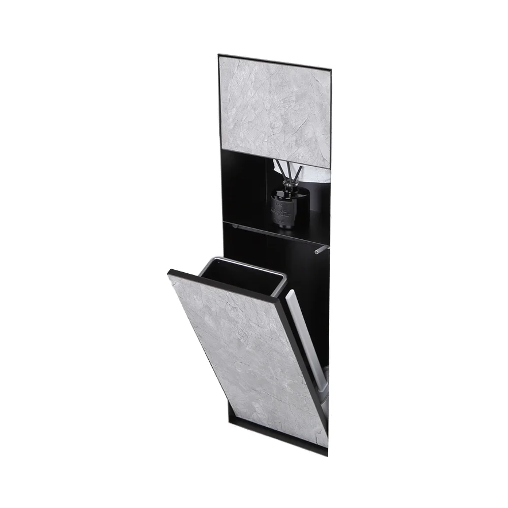 Concealed Hidden Storage Shelf for Bathroom Secret Rubbish Bin Tissue Paper Roll Holder Toilet Brush Niche for Hotels