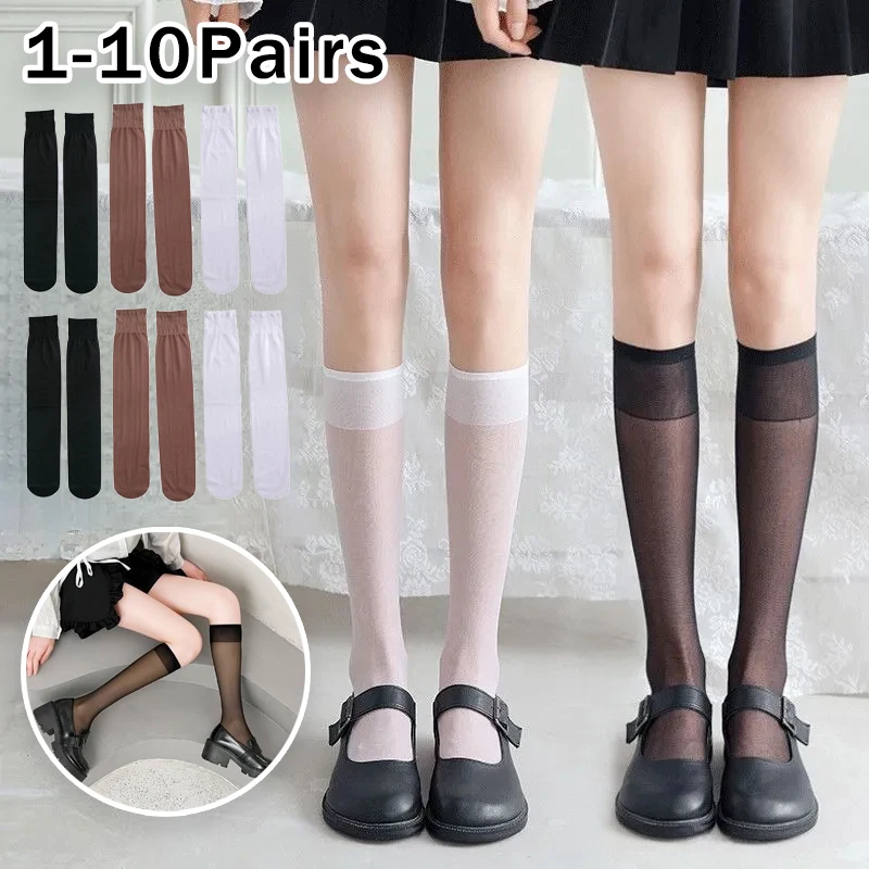 

JK Style Sheer Thigh High Socks Women Summer Ultra Thin Mid Calf Leg Socks Lightweight Breathable Fashion Footwear Must Have