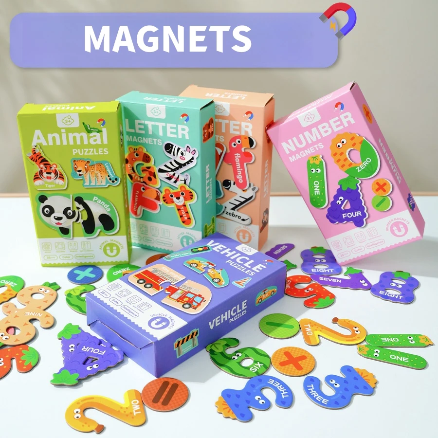 Children\'s early education puzzle magnetic refrigerator magnets, magnetic fun toys, numerical letters traffic animal cognitive e