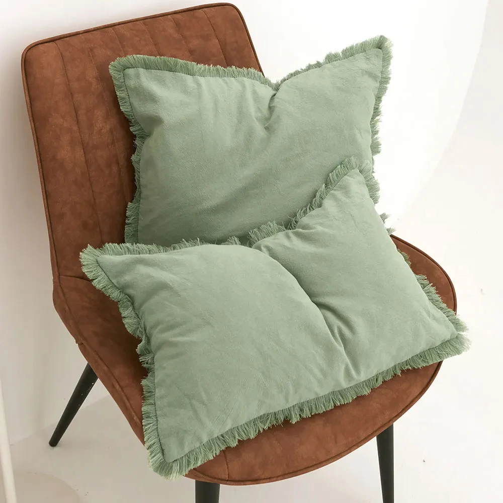 

45x45cm Decoration Throw Pillow Cover Square Light Green Cushion Cover with Tassels(not Contain Core) Funda Cojines De 45x45 베갯잇