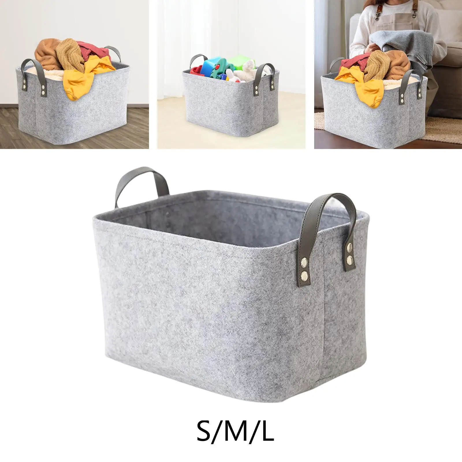 Grey Folding Felt Storage Basket Organizer Portable Felt Handy Dirty Clothes Storage Basket for Clothes Towels Wardrobe Blankets