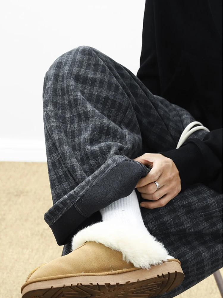 

Faionable Plaid Straight Leg Casual Pants for Men Autumn Winter New Arrival High End Loose Long Trousers Teenager Sle