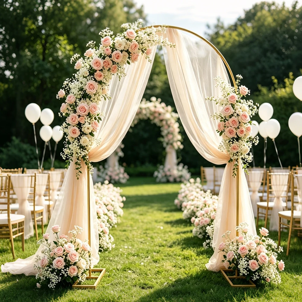 1 support arche métallique doré pour ballons, cadre de fond pour mariage, anniversaire, fête prénatale, cérémonie de remise des diplômes, décoration 2,1×2,4m