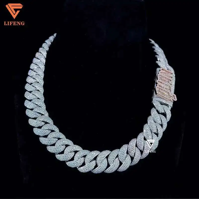 

Lifeng Jewelry Custom 20mm 925 Sterling Silver Miami Cuban Link Chain Iced Out Hiphop VVS Moissanite Bubble Cuban Link Necklace