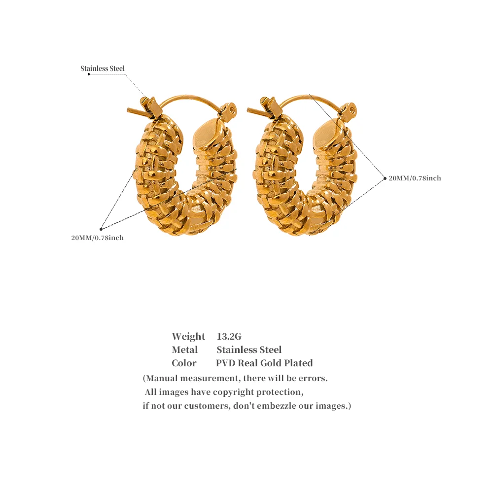 Yhpup 316l Stainless Steel Round Hollow Chunky Hoop Earrings Vintage Metal 18K PVD Plated Statement Jewelry for Women Waterproof