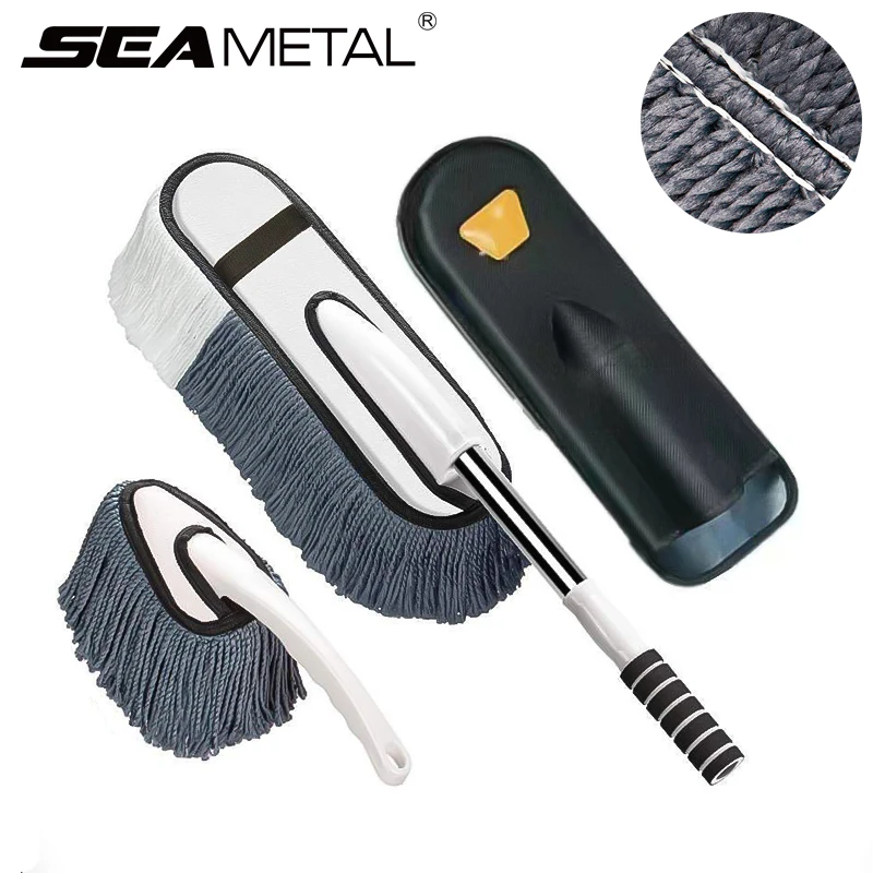 SEAMETAL Microfiber Car Cleaning Brush Set Telescopic Long Handle Dust Removal Mop Bristles Car Wash Brush Storage Box Kits