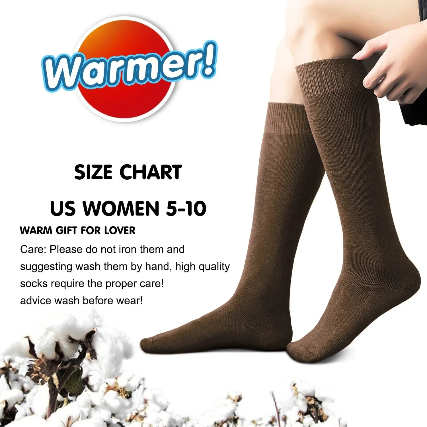 Fleece 2 Pairs Warm Knee High Socks for Women-Thermal Cotton Socks for Hiking,Work,Winter,Gifts