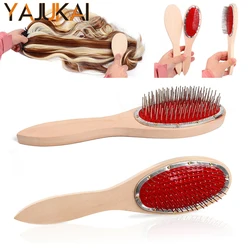 Yajukai 1Pc 브러시 헤어 가발 케어 여성 자연 건강한 대나무 나무 손잡이 바늘 두피 정전기 방지 헤어 브러시 빗