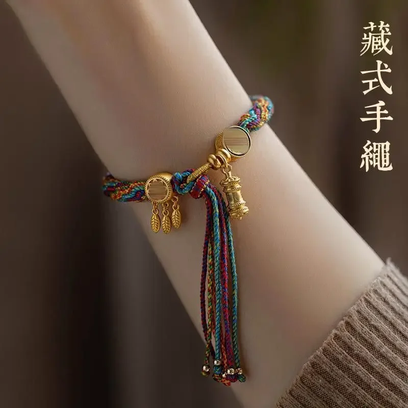 Original Colorful Braided Rope Tibetan Style Woven Hand Strap Six Words Birth Year Cotton String Bracelet Couple Girlfriends