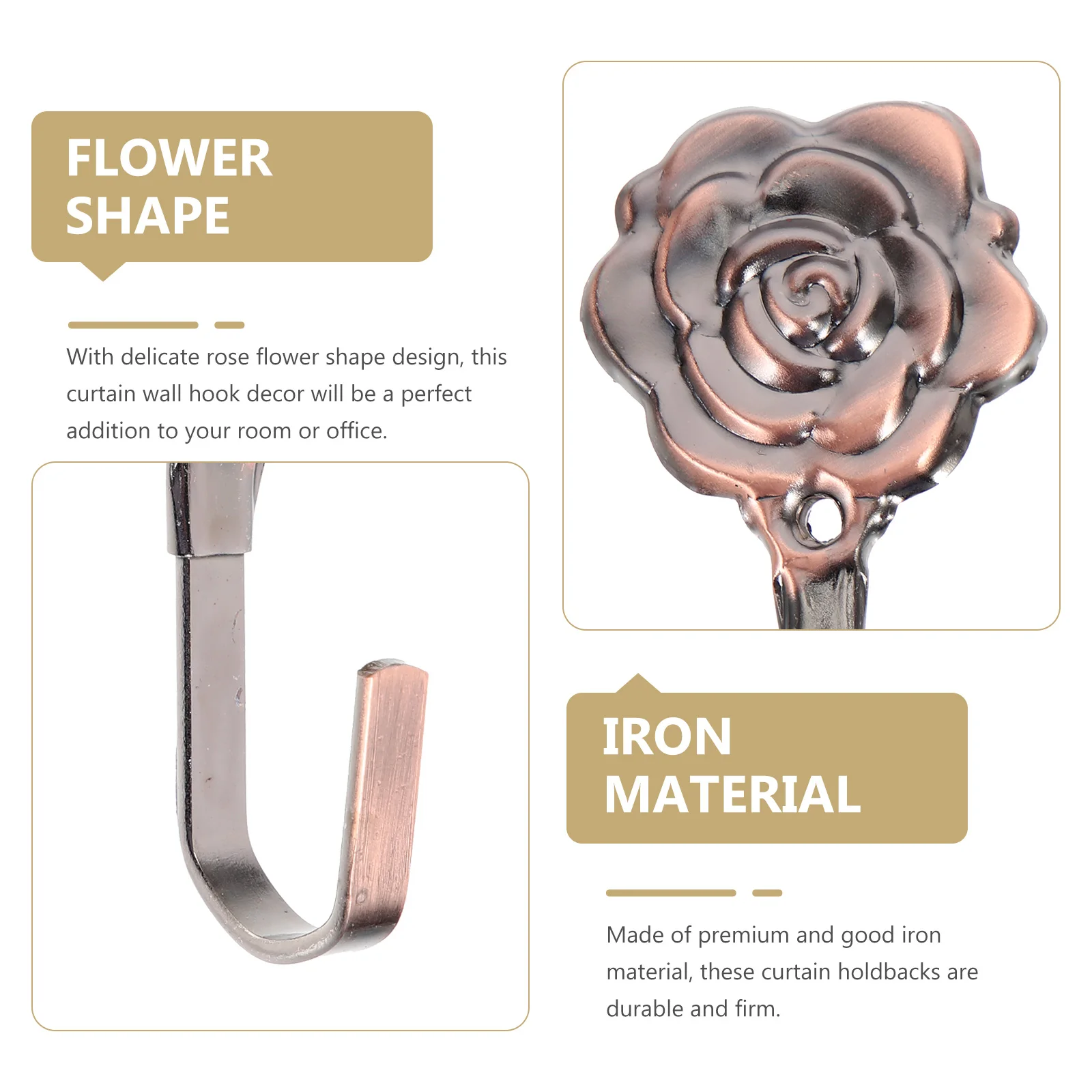 

4Sets Curtain Holdbacks Rose Flower Design Heavy Duty Wall Mounted Decorative Curtain Holder For Living Room Bedroom Bathroom