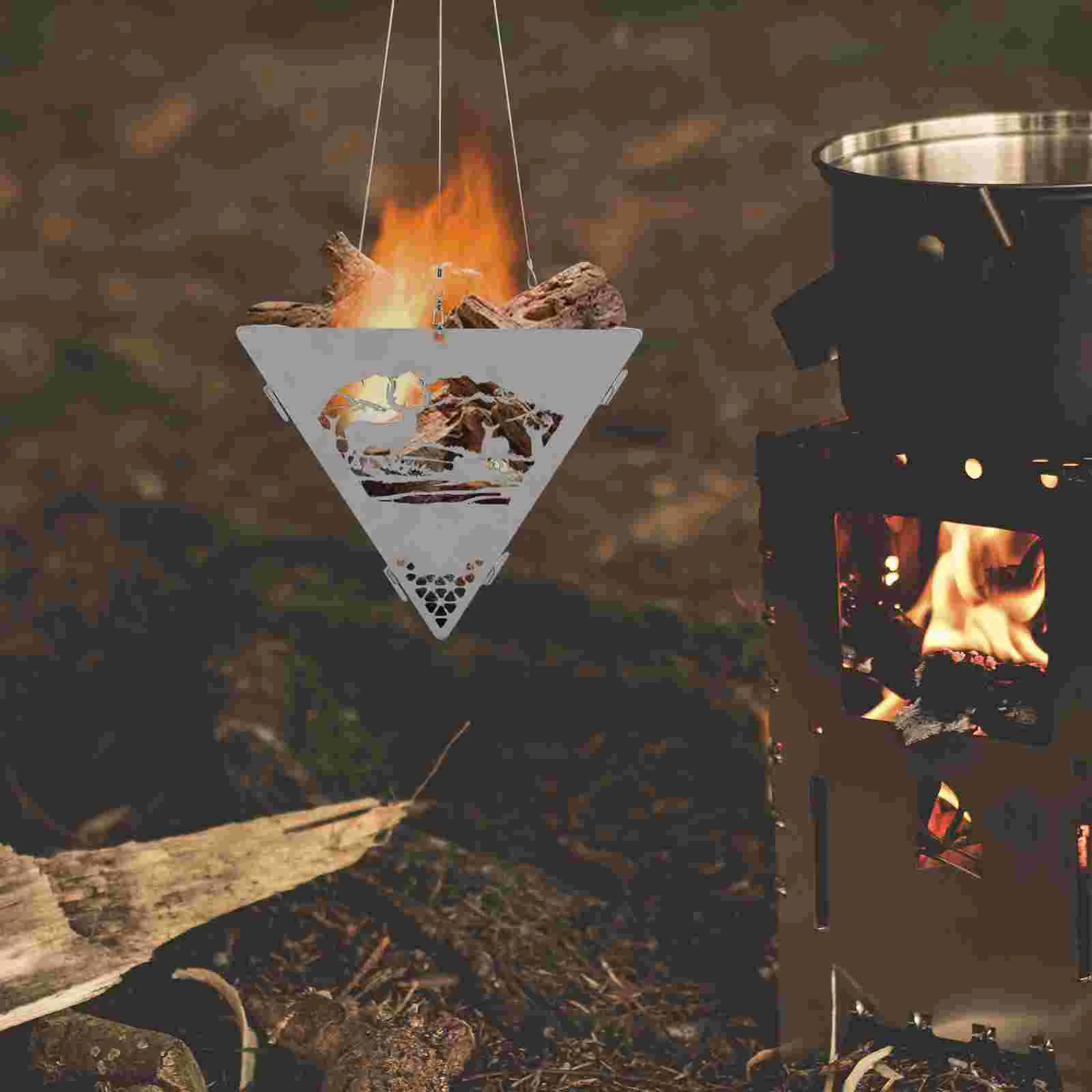 

Portable Bbq Grill Pit Bonfire Stove Metal Triangle 71X22X22CM Hanging Stainless Steel Silver Versatile Wire Platform