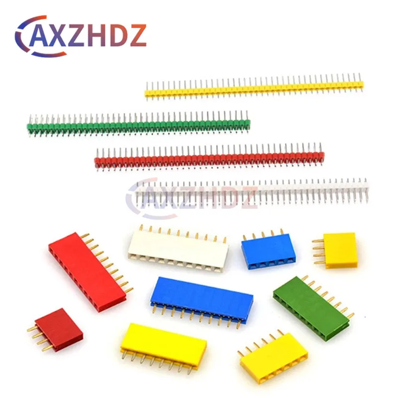50PCS 2.54mm Pin Header Male PCB Connector Female 3/4/5/6/8/10/40P Red Yellow Blue Green White Black 2.54 1*40 Single Row