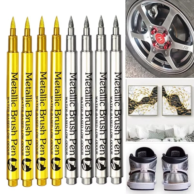 1–4 Stück Pinsel-Metallmarker-Stifte in Gold und Silber, permanente Kunstmarker, Bastelbedarf, Scrapbooking, Malerei, Schreibwaren, Schulbedarf