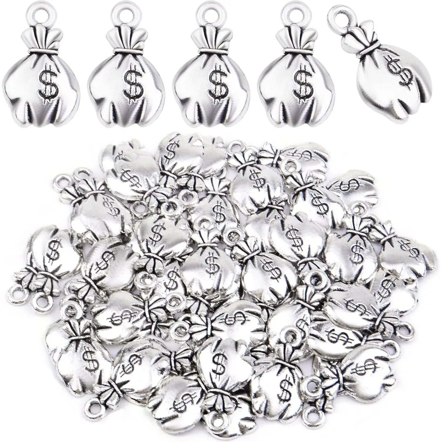 50 Uds. De dijes de signo de dólar estadounidense, colgantes de aleación para bolsa de dinero, accesorios de joyería para manualidades de pulseras y collares DIY