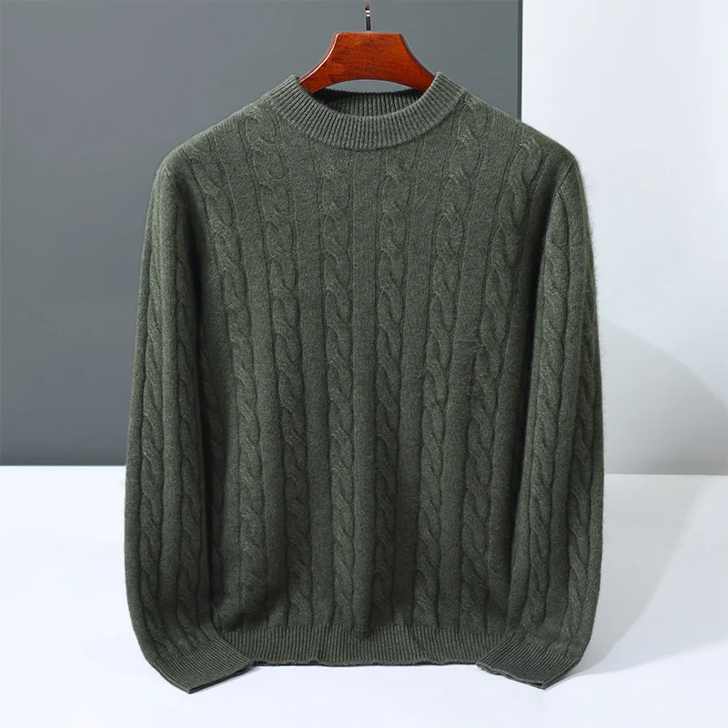 

Мужской свитер из 100% чистого кашемира, деловой повседневный однотонный вязаный пуловер, свободный топ с полувысоким воротником, утолщенная теплая блузка