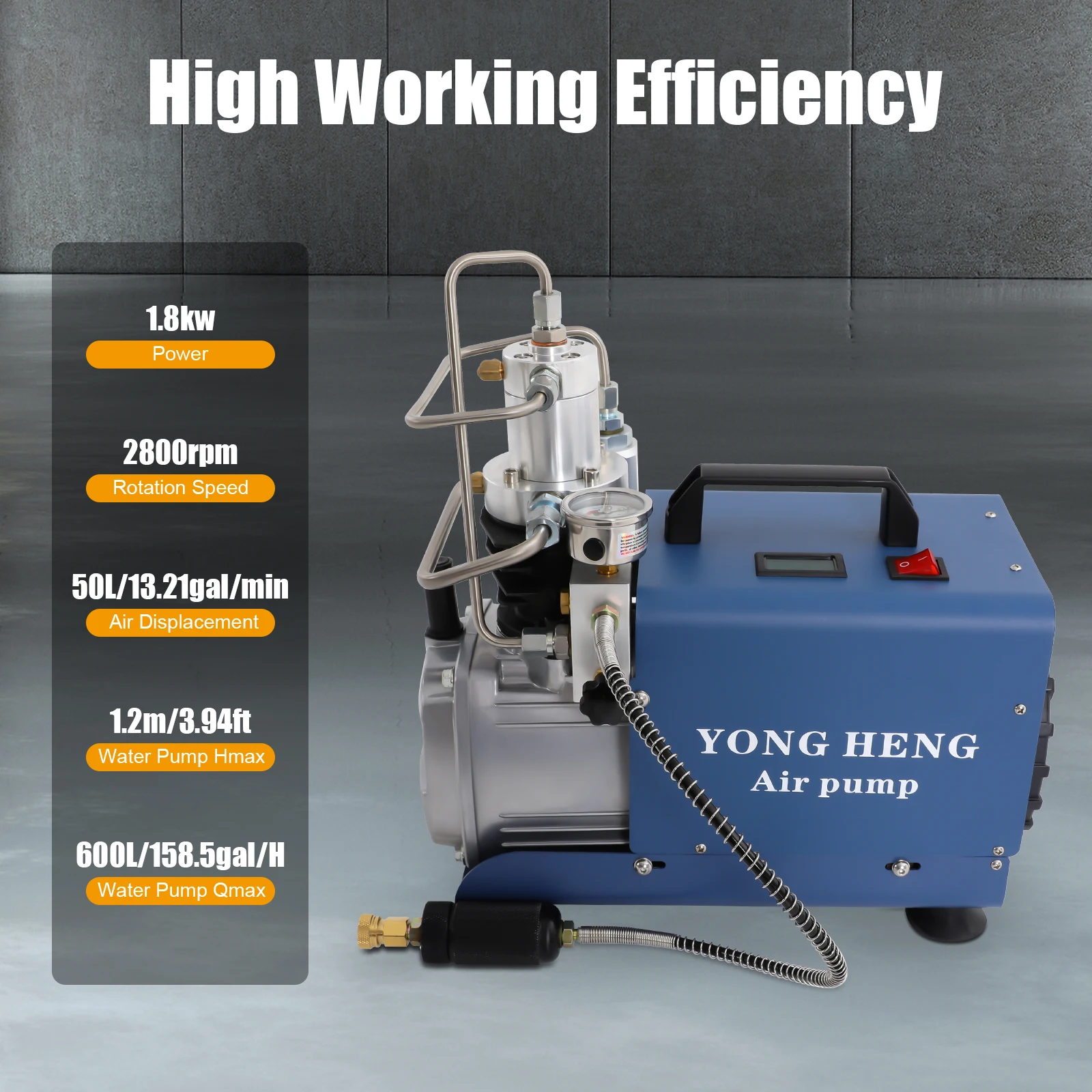 4500PSI 300Bar High Pressure Two-stage Compression Separator YONG HENG Auto Shut Air Pump for Cars, Motorbike, Electric Vehicles
