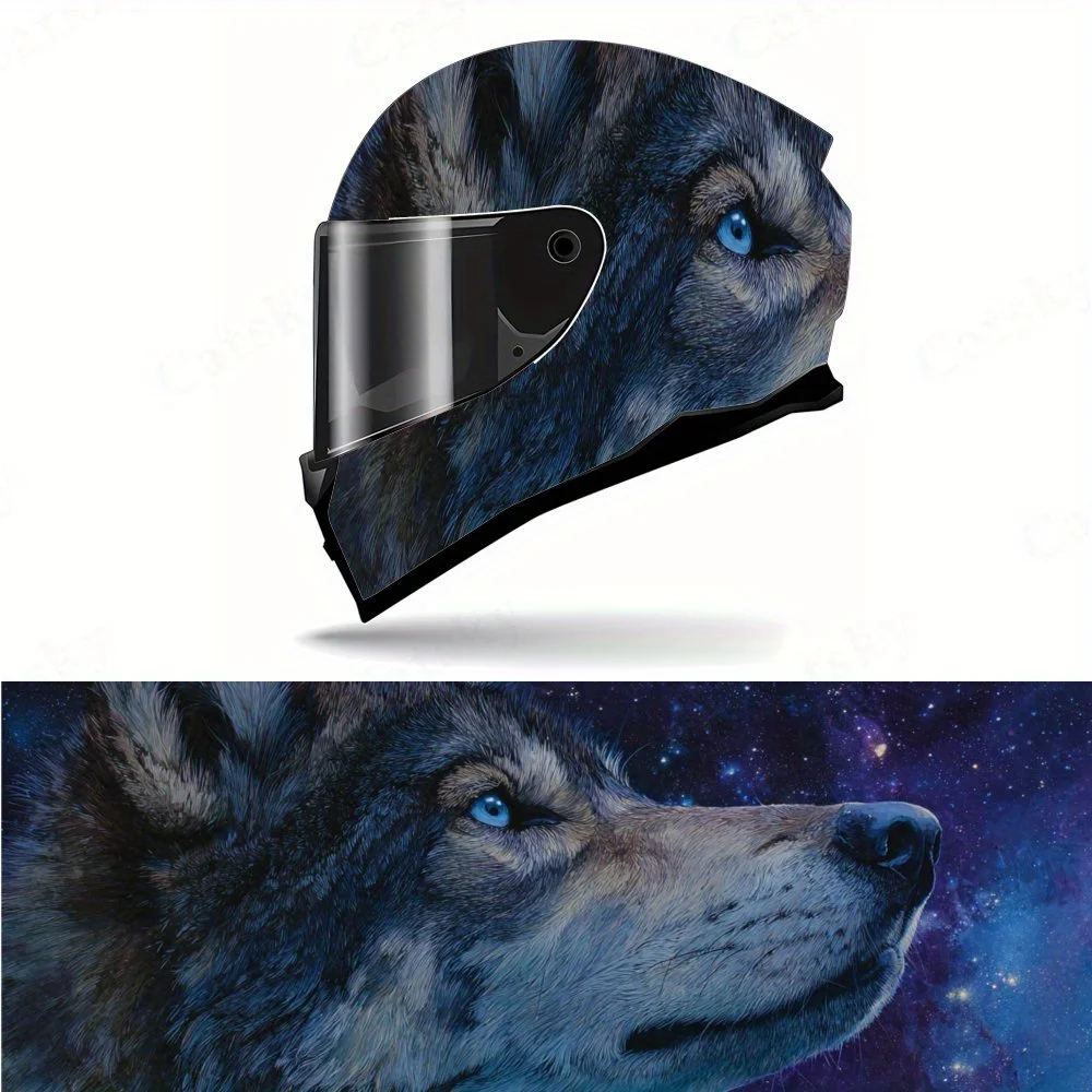 

Trendy Star Sky Wolf Eye-catching Car Exterior PVC Motorcycle Helmet Vinyl Wrap, Self-Adhesive Waterproof Sticker, Anti-Scratch