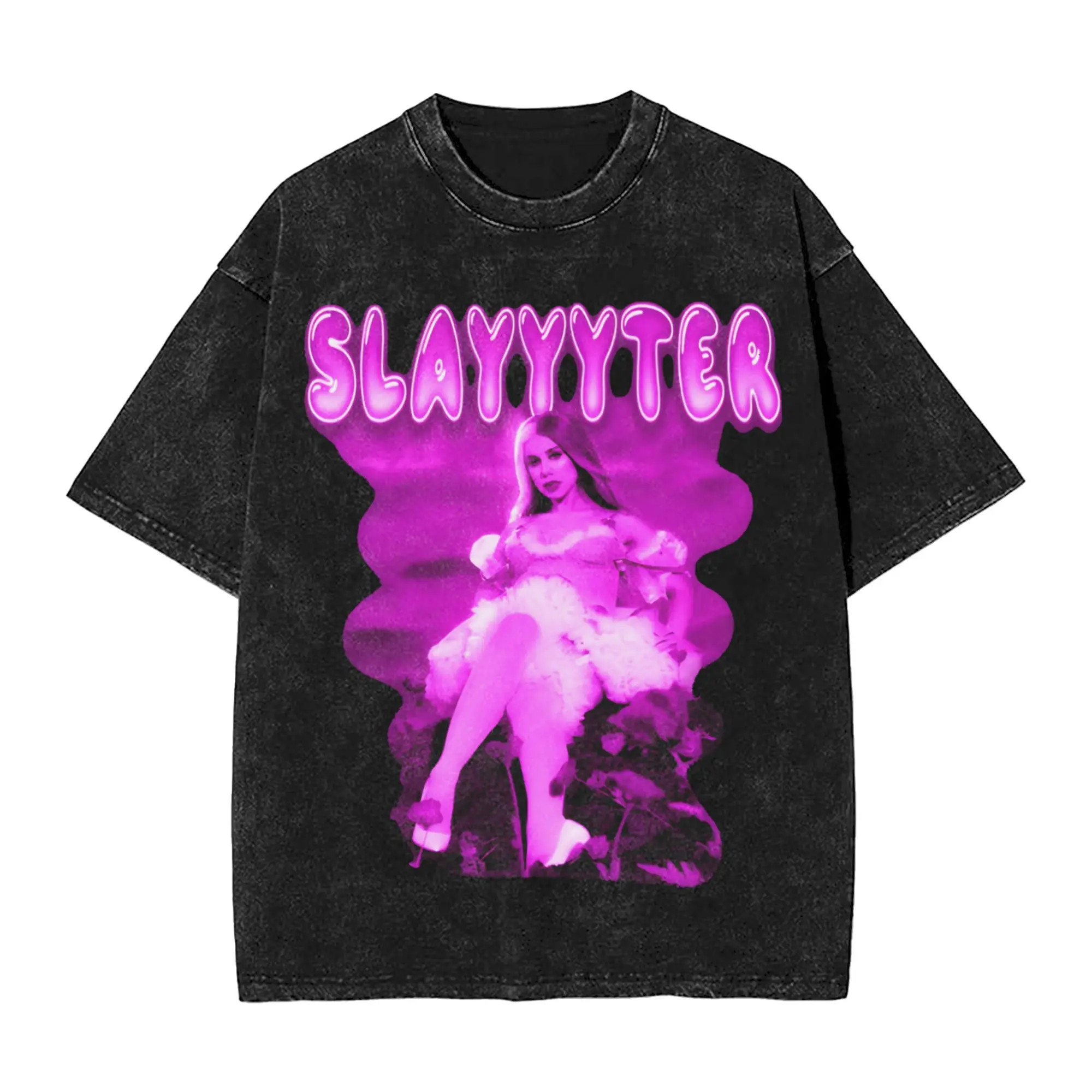 Washed T Shirts Slayyyter Glow style Electropop singer Vintage T-Shirts Oversize Streetwear Printed Tops Tees for Men Women
