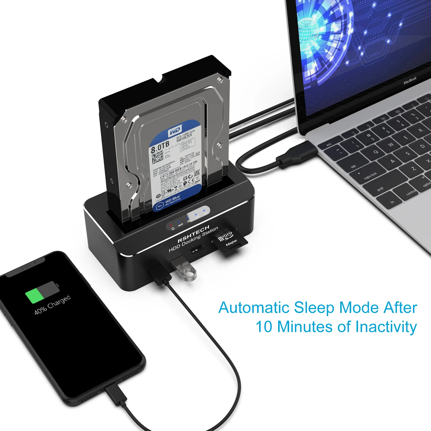 Imagem -03 - Rshtech-docking Station Disco Rígido Externo Usb 3.0 para Sata i ii Iii 2.5 3.5 Hdd Ssd sd tf Card Reader Enclosure Dock