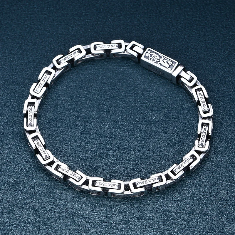 

Real S925 Sterling Silver Bracelet Women Men 5mm Square Byzantine Link Bracelet Vajra Lobster Clasp 18cm 20cm Length