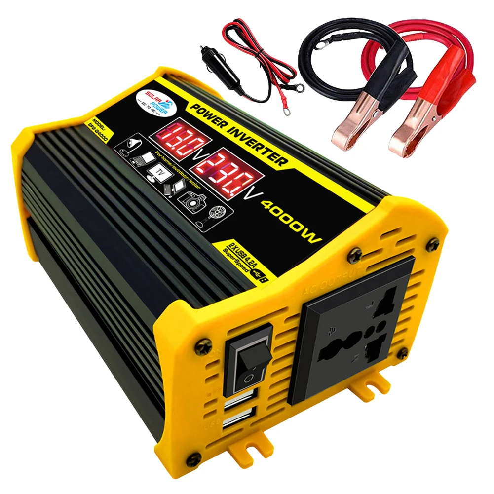 

Portable Car Power Inverter: 4000W Voltage Transformer with Dual USB Charger - Lightweight Auto Accessories