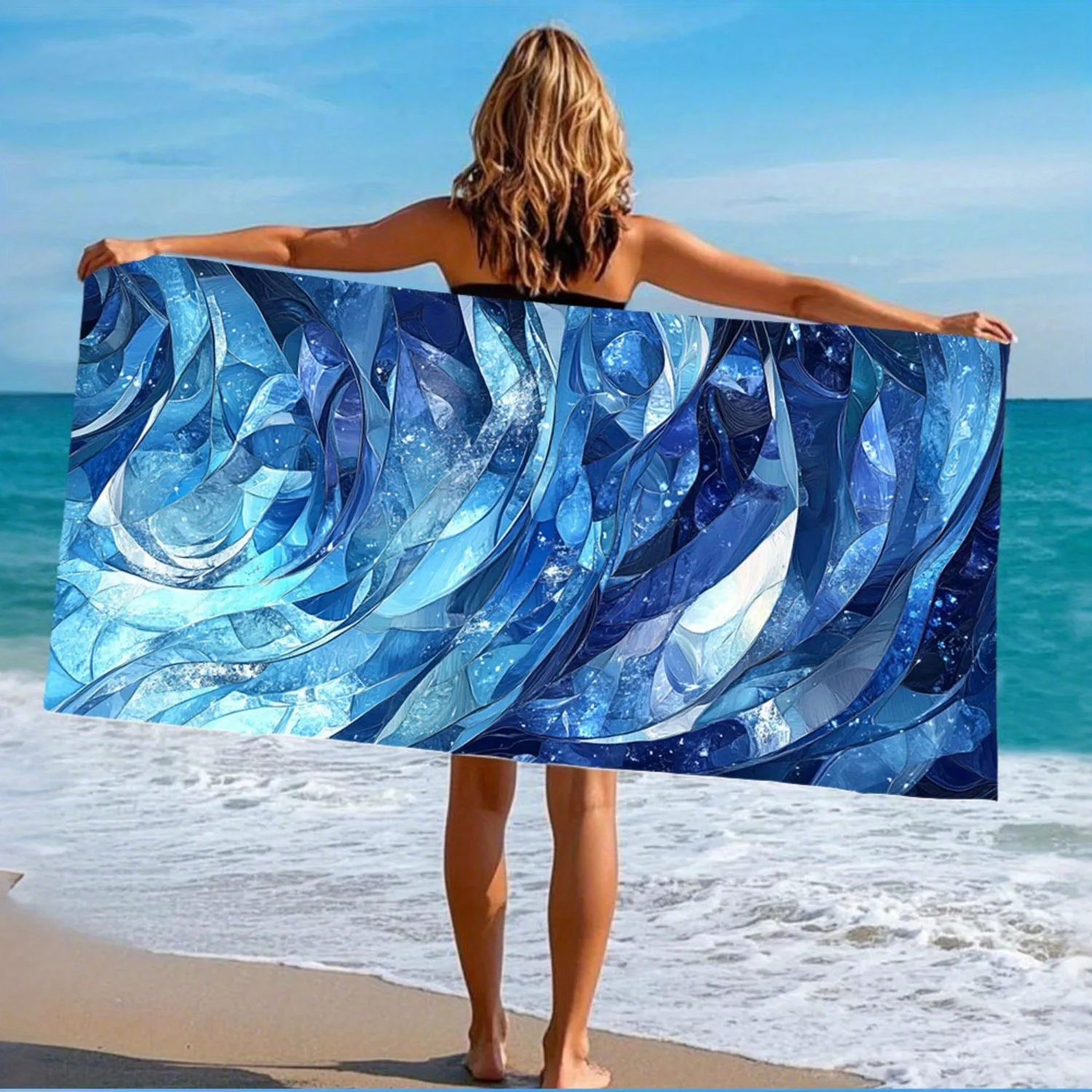 

Soft Plush Absorbent Beach Bath Towel Whale Print Ocean Design Quick-Dry Sand-Resistant Perfect for Beach Pool Yoga Travel