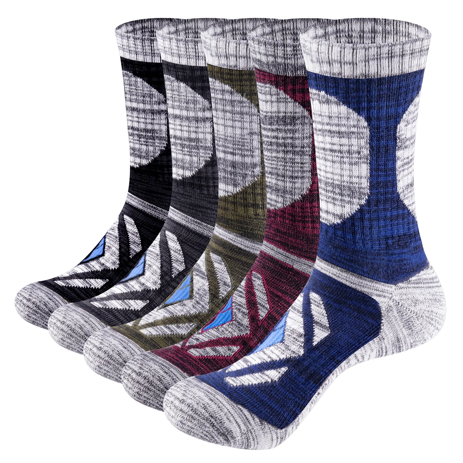 YUEDGE 5 Pairs Men's Winter Warm Tactical Socks Casual Crew Sports Trekking Hiking Socks For Size 37-46