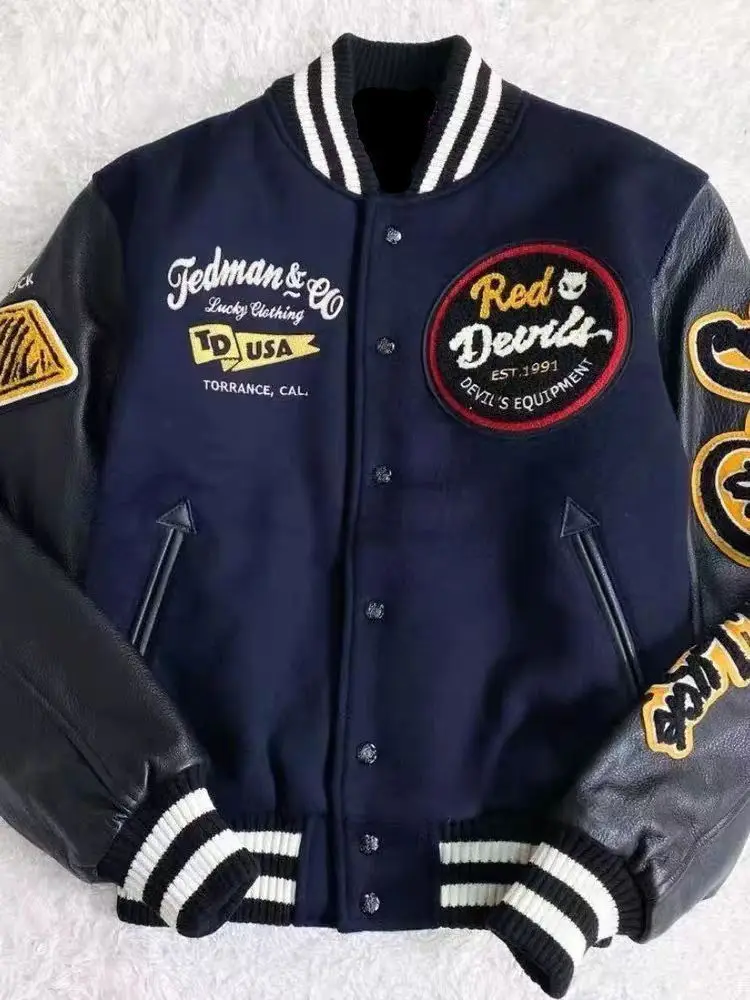 Y2K Streetwear Bomber Varsity Jacket Men Women Autumn Vintage Premium Patchwork PU Leather Sleeve Hip Hop Casual Baseball Coat view 5