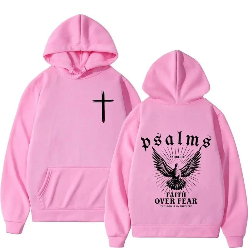 Christian Jesus Faith Over Fear Bible Verse Sweatshirt Men’s Faith Matching Hoodies Long Sleeve Thermal Hoodie Autumn and Winter