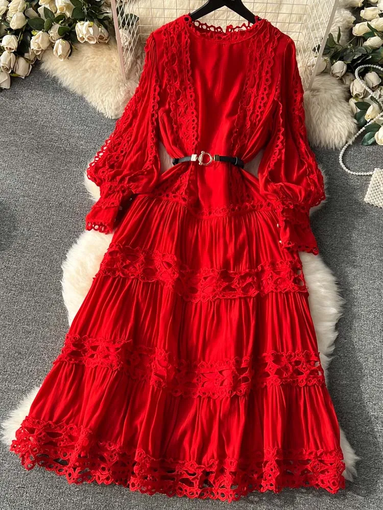 sachin and babi light blue dress Diufon Womens Chiffon Dresses off Shoulder Puff Long Sleeve Dress Solid  Color Lace-Up Waist Dress main image 1
