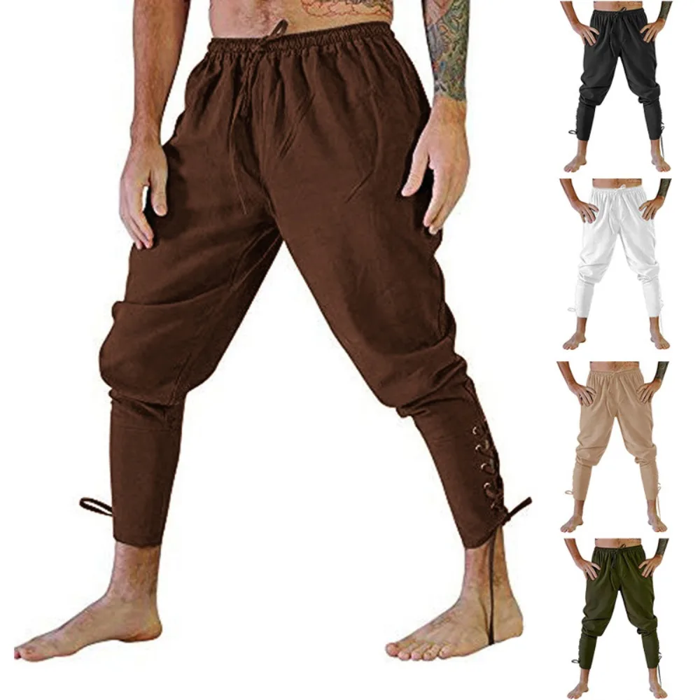 

LisdinoPirate Pant Viking Costume For Men Renaissance Medieval Pants Drawstring Shorts Halloween Costume Adult Cosplay