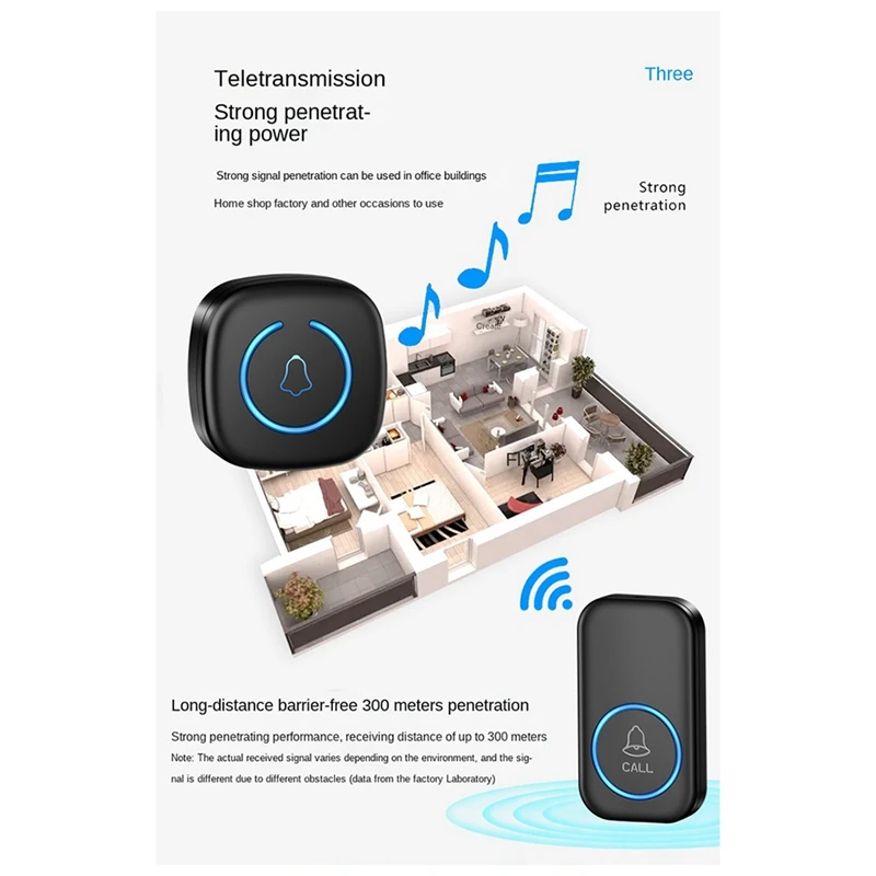 Wireless Doorbell Intelligent Welcome Door Bell 300M 60 Songs Melodies Home Smart Doorbell